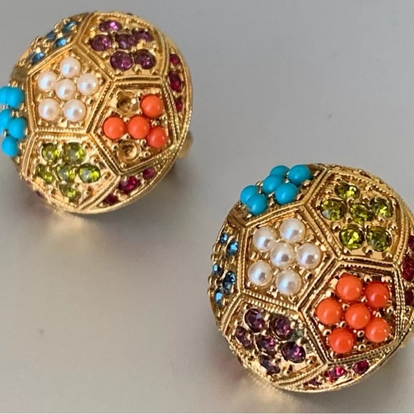 Gorgeous Vintage French Designer Earrings D'ORLAN -Micro beads & Stones - Picture 4 of 16